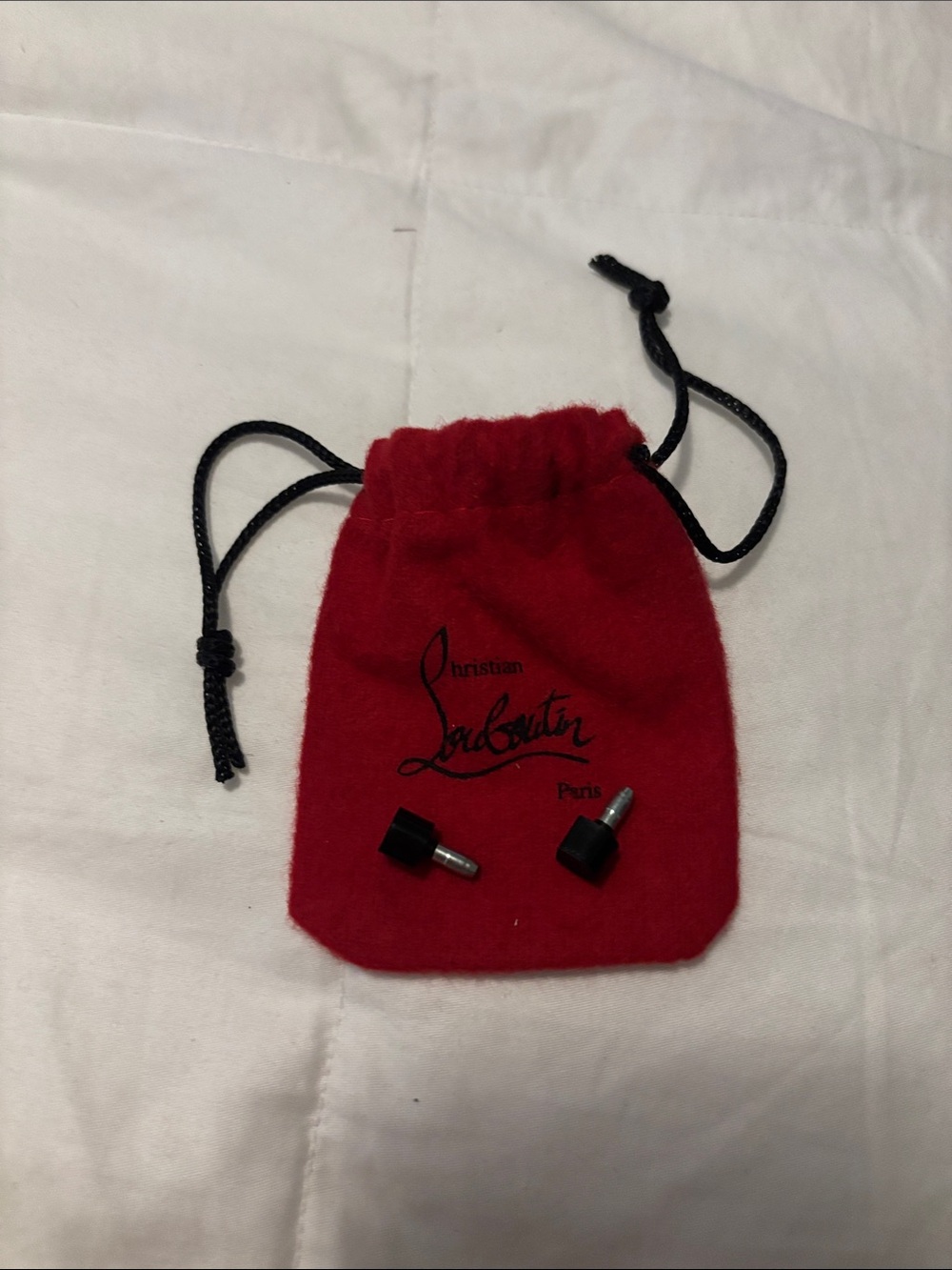 Christian Louboutin Red Velvet Drawstring Pouch with 2 heel taps